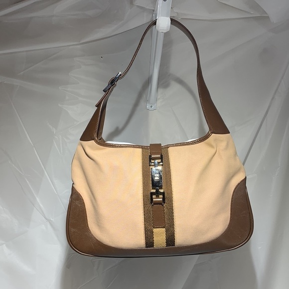 Gucci Vintage Blush Canvas & Brown Leather Jackie Leather & Canvas Shoulder Bag - Picture 2 of 15